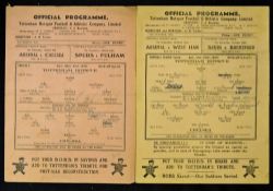 War-time football programmes Tottenham Hotspur v Chelsea 1944/1945 (Oct 14) v Chelsea 1945/1946 2