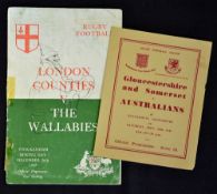 1947 Australia Rugby Tour to the UK English programmes to include rare vs Gloucestershire and