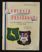 1937 South Africa Rugby Tour to New Zealand programme - v Auckland played at Eden Park, 24/07/1937