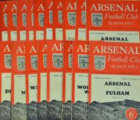 Collection of 1951/1952 Arsenal home programmes mainly league but one FA Cup, mainly good (19)