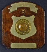 Geoff Strong award 1954/1955 N.D.F.L. Winners hardwood polished plaque with centre metal base and
