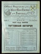 Pre-war football programme 1938/39 West Ham Utd v Tottenham Hotspur Division 2 match at Upton