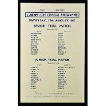Scarce Cardiff City 1957 Public Trial dated 17 August 1957 at Ninian Park. Covers two games, both