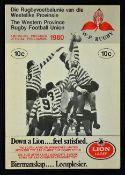 1980 British Lions vs Western Province (tour to South Africa) rugby programme - played on Saturday