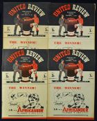 1947/1948 Manchester Utd home programmes v Blackpool, Burnley, Everton, Aston Villa, all matches