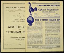 1953 West Ham Utd v Tottenham Hotspur at Upton Park (First Floodlight Match) dated 16 April 1953,