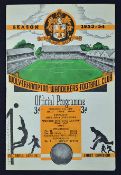 Championship season 1953/1954 Wolverhampton Wanderers v Bolton Wanderers football programme dated 24