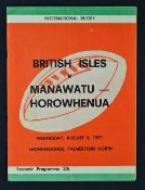 1971 British Lions v Manawatu-Horowhena rugby programme played 4th August at Showgrounds, Palmerston