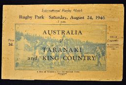 1946 Australia Rugby Tour to New Zealand programme - v Taranaki and King Country played 24th