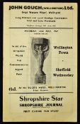 1966/67 Wellington Town v Sheffield Wednesday Appeal Fund match programme dated 22 May 1967 at Bucks