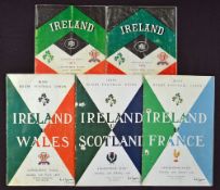 Collection of Ireland Five Nations rugby programmes from 1955 onwards to incl vs France '55 (punch