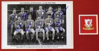 1965/66 signed Liverpool Team print fully signed by 11 team members including Milne, Byrne,