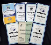 Selection of Barbarians v Australia rugby programmes from 1948 onwards all played at Cardiff Arms