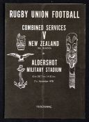 1978 scarce Combined Services vs New Zealand All Blacks rugby programme - played at the Aldershot