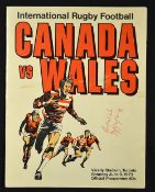 1973 Canada v Wales signed rugby programme played the Varsity Stadium Toronto on Saturday, June