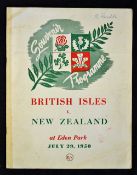 1950 British Lions v New Zealand rugby programme  played at Eden Park on July 29- spine cello taped,