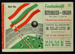 Scarce international football programme 1954 Austria v Hungary dated 11 April 1954 in Vienna, game