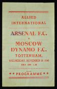 1945 Arsenal v Moscow Dynamo Souvenir Match programme by Rossi, 4 pages. Slight ink mark to cover,