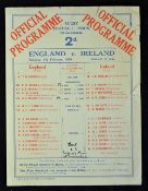 1929 England v Ireland rugby programme played 9th February at Twickenham, Ireland's first rugby