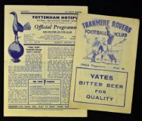Tranmere Rovers v Tottenham Hotspur 1952/1953 FA Cup 10 January 1953 plus the replay programme at