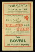 1946 Wales v Ireland rugby programme played 9th March at Cardiff Arms Park, scores in pencil