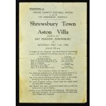 1946 Charity Football match programme Shrewsbury Town v Aston Villa at Gay Meadow, 11 May 1946.