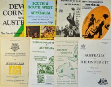 1975 Australia Rugby tour to the UK English programmes to include vs Devon Cornwall, Combined