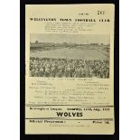 Wellington Town v Wolverhampton Wanderers 1952/53 football programme for the Birmingham League match