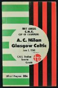 First Annual C.N.E. Cup of Champions football programme AC Milan v Glasgow Celtic 1 June 1968 at C.