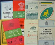 Collection of 1957 Australia Rugby tour to UK Welsh programmes to incl vs Wales, vs Barbarians, vs