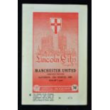 1954/1955 Lincoln City v Manchester Utd Friendly match programme for the game at Sincil Bank