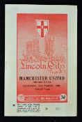 1954/1955 Lincoln City v Manchester Utd Friendly match programme for the game at Sincil Bank