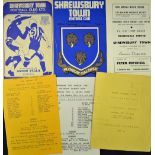Collection of Shrewsbury Town football programmes to include 1972/73 Aston Villa (friendly), 1974/75