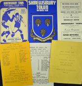 Collection of Shrewsbury Town football programmes to include 1972/73 Aston Villa (friendly), 1974/75
