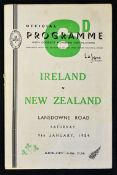 1954 Ireland v New Zealand rugby programme played 9th January at Lansdowne Road, Ireland winning