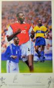 Patrick Vieira signed colour print in Arsenal and France montage signed by the artist Gary Brandham,