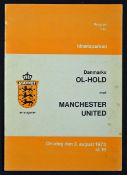 1972/1973 Pre-season friendly tour match programme Denmark Olympic v Manchester Utd dated 2 August