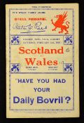 1935 Wales v Scotland rugby programme played 2nd February at Cardiff Arms Park, scores in pencil