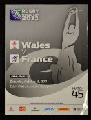 2011 Rugby World Cup semi-final programme - Wales vs France played at Eden Park Auckland on Saturday