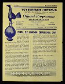1958 London Challenge Cup Final programme Tottenham Hotspur v West Ham Utd, 1 December 1958 at White