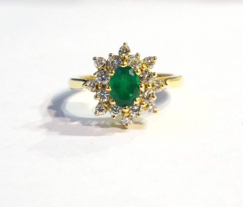 EMERALD AND DIAMOND CLUSTER DRESS RING