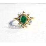 EMERALD AND DIAMOND CLUSTER DRESS RING