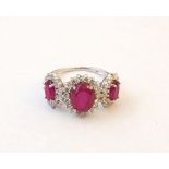 RUBY AND CZ TRIPLE CLUSTER RING
