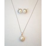 PEARL AND DIAMOND CLUSTER PENDANT AND MA