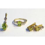 SUITE OF PERIDOT AND DIAMOND JEWELLERY