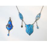 TWO ART NOUVEAU ENAMEL AND SILVER PENDAN