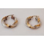 PAIR OF NINE CARAT BI-COLOUR GOLD HOOP E