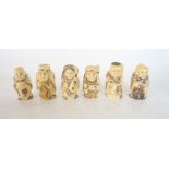 SIX CARVED BONE NETSUKE