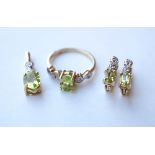 SUITE OF PERIDOT AND DIAMOND JEWELLERY