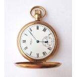WALTHAM TRAVELER GOLD PLATED POCKET WATCH
with top winder,